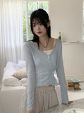 Deepu linen two-way V-neck cropped long sleeve cardigan