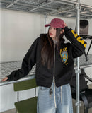 Police Semi-Crop Over Printed Hood Zip-Up