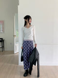 Shabin Vintage Y2K Checkered Ribbon Long Skirt