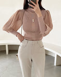 Ronia Frill Polar Pleated Puff Blouse Knit