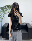Lasso Eyelet Lettering Collar Tee