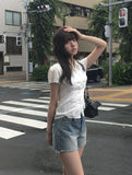 Alone Collar Cap Sleeve Wrinkle Short Sleeve Blouse Shirt