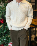 Cable pullover half zip-up knit
