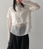 Organza Mock Neck See-Through Blouse