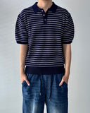 Cotton Stripe Collar Half Knit