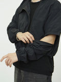 Curved high neck detachable windbreaker