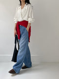 [unisex] Edge Two Tuck Cat Washing Wide Denim Pants