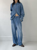 [unisex] Edge Pin Tuck Overfit Denim Shirt Jacket
