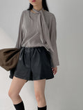 [Tie SET] Arc Raglan Round Blouse