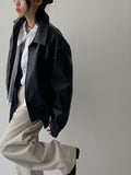 [unisex] Curl Vintage Leather Overfit Blouson