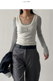 Deep V-neck Long Sleeve T-shirt