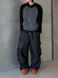 Moikin diagonal cargo raw denim jeans
