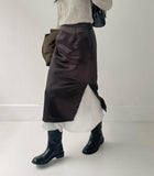 Double layered satin long skirt