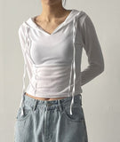 Pin-Tuck Hood Neck Slim Fit Tee