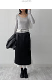 Dipping U-neck Long Sleeve T-shirt