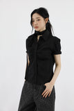 Shirring tie short sleeve shirt