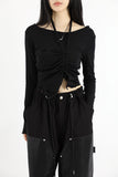 Crop shirring halter tee