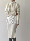 Wool Ribbed Knit Midi Skirt