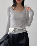 Dipping U-neck Long Sleeve T-shirt