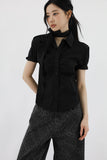 Shirring tie short sleeve shirt