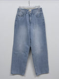 [unisex] Back pin tuck gradient wide denim