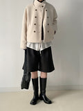 Hairy High Neck Double Short Coat