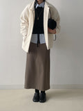 Belted H-Line Brushed Long Skirt