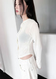 DOUBLE BUTTON SHIRRING CARDIGAN