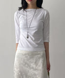 Boatneck Cotton Three Quarter T-shirt