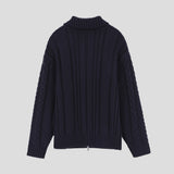 Twist rope high neck knit zip-up