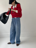 [unisex] Edge Two Tuck Cat Washing Wide Denim Pants