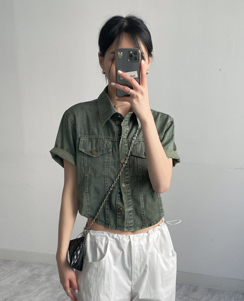 【INCHANT ME】Kota Denim Crop Shirt Jacket INCHANT ME(インチャントミー) - コタデニムクロップシャツ