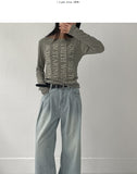 [Belt SET] Stun pin tuck wide denim pants