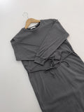 Flat Ribbed Deep-Slit Wrap One Piece