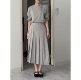 [Setup Available] Pin Pleated Long Skirt