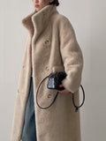 High Neck Double Long Fur Coat