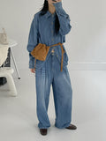 [unisex] Edge Pin Tuck Overfit Denim Shirt Jacket
