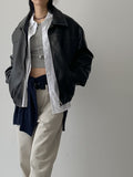 [unisex] Curl Vintage Leather Overfit Blouson
