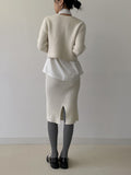 Wool Ribbed Knit Midi Skirt