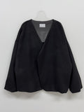 [wool20%] Smil No-Collar Robe Short Jacket