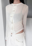 DOUBLE BUTTON SHIRRING CARDIGAN