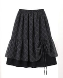 CHECK SHIRRING LAYERED SKIRT
