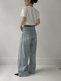 [Belt SET] Stun pin tuck wide denim pants