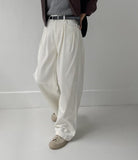 [Belt SET] Stern Pintuck Cotton Wide Pants