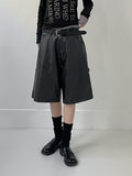 [unisex] Leather Carpenter Bermuda Wide Pants