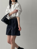 [Setup Available/Tie SET] Pin Round Loose Fit Blouse