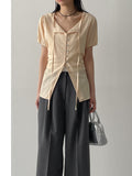 [Short sleeve ver.] Cheek strap long blouse