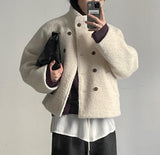 Hairy High Neck Double Short Coat