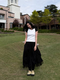 DOUBLE LAYERED MESH SKIRT