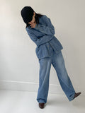 [unisex] Edge Two Tuck Cat Washing Wide Denim Pants